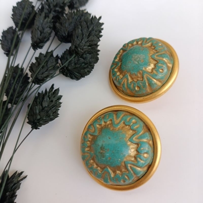 Vintage σκουλαρίκια με clips χρυσό με πράσινο