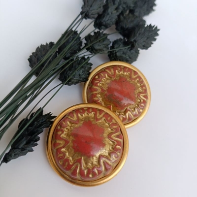 Vintage σκουλαρίκια με clips χρυσό με κόκκινο