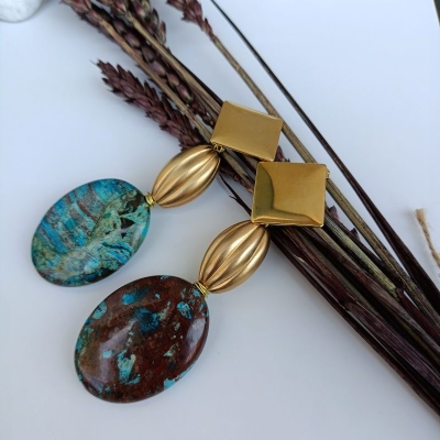 Σκουλαρίκια από ανοξείδωτο ατσάλι και ημιπολύτιμους λίθους