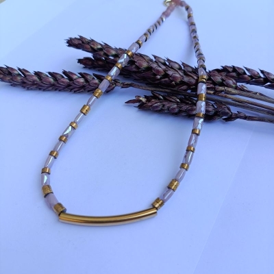 Κολιέ με κρύσταλλα και ημιπολύτιμες πέτρες μέταλλο από ανοξείδωτο ατσάλι