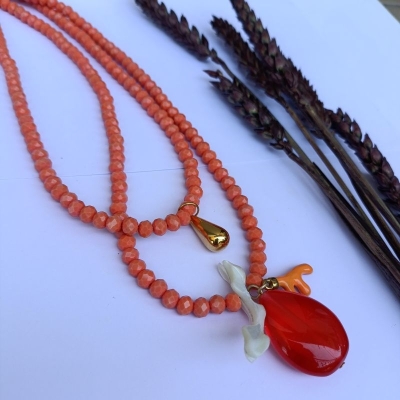 Κολιέ με κρύσταλλα κοχύλι φυσικό και ανοξείδωτο ατσάλι δύο σειρές