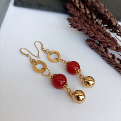 Σκουλαρίκια από ανοξείδωτο ατσάλι και ημιπολύτιμες πέτρες