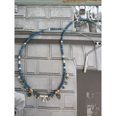 Κολιέ από ανοξείδωτο ατσάλι, ασημί 925, αιματίτη και κρύσταλλα