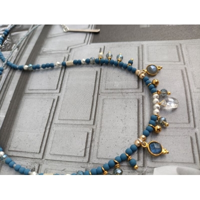 Κολιέ από ανοξείδωτο ατσάλι, ασημί 925, αιματίτη και κρύσταλλα